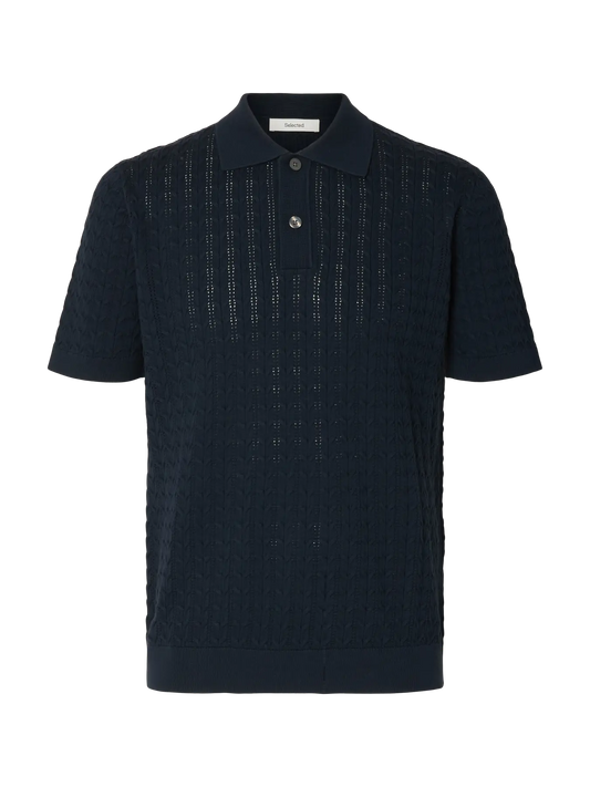 Polo SLHMATTIS SS KNIT NEW CABLE POLO Sky Captain