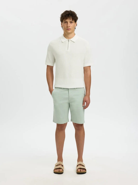 Polo SLMCRAN SS KNIT STRUCTURE ZIP POLO NOOS Egret