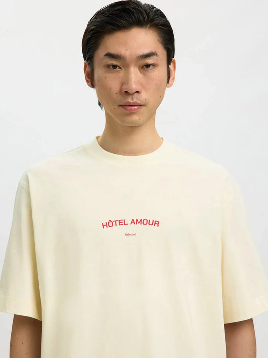 T-shirt SLHBOXYLIAM SS O-NECK TEE HOTEL AMOUR Egret