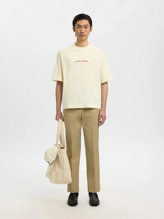 T-shirt SLHBOXYLIAM SS O-NECK TEE HOTEL AMOUR Egret