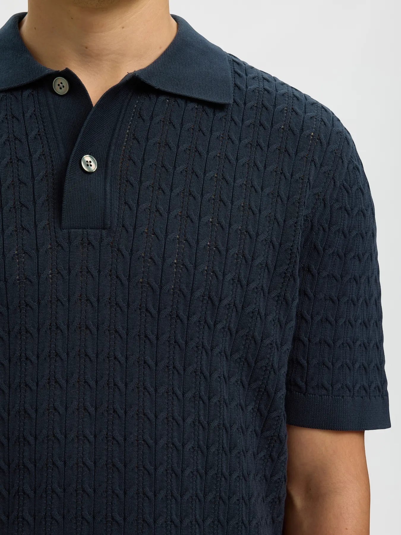 Polo SLHMATTIS SS KNIT NEW CABLE POLO Sky Captain
