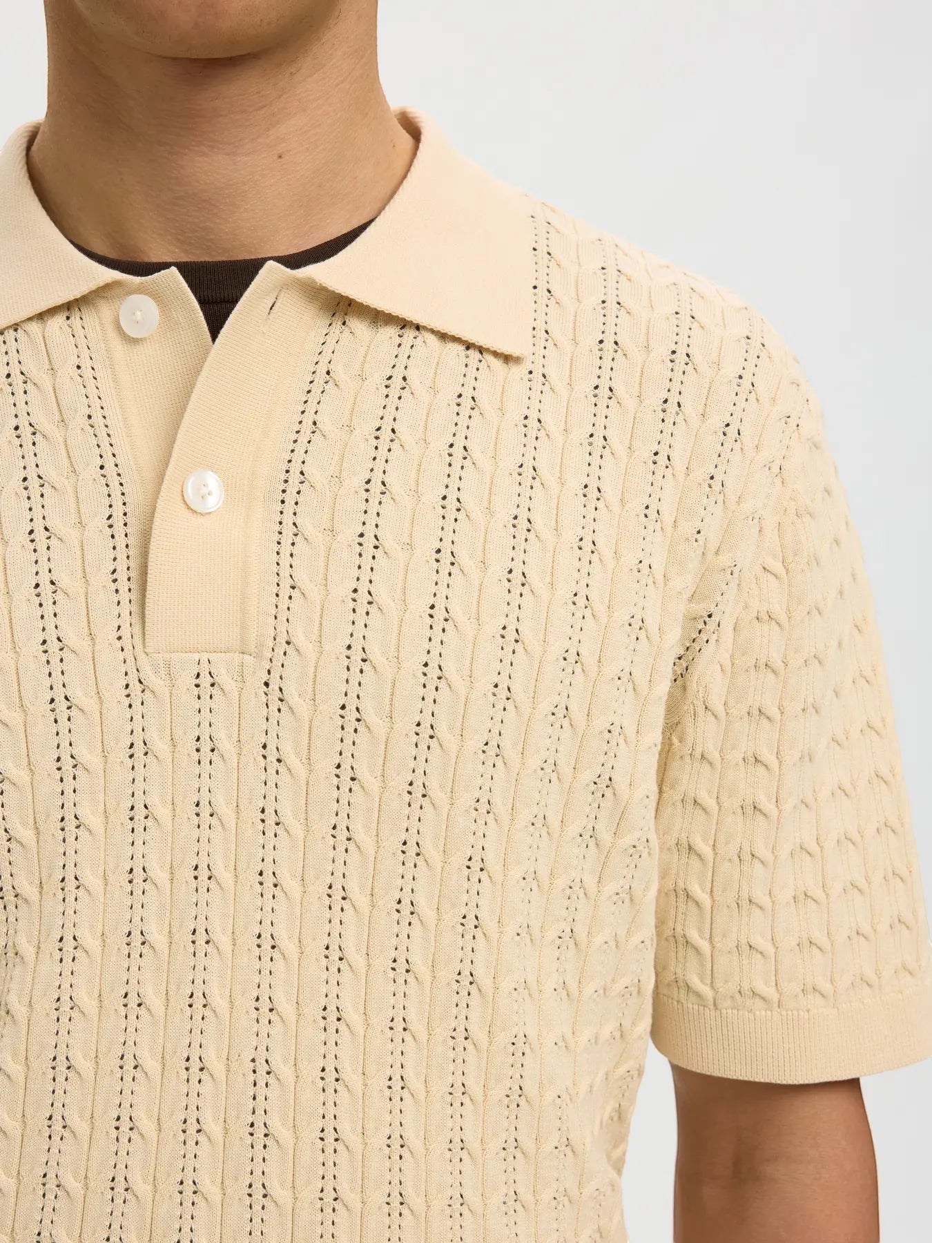 Polo SLHMATTIS SS KNIT NEW CABLE POLO Angora