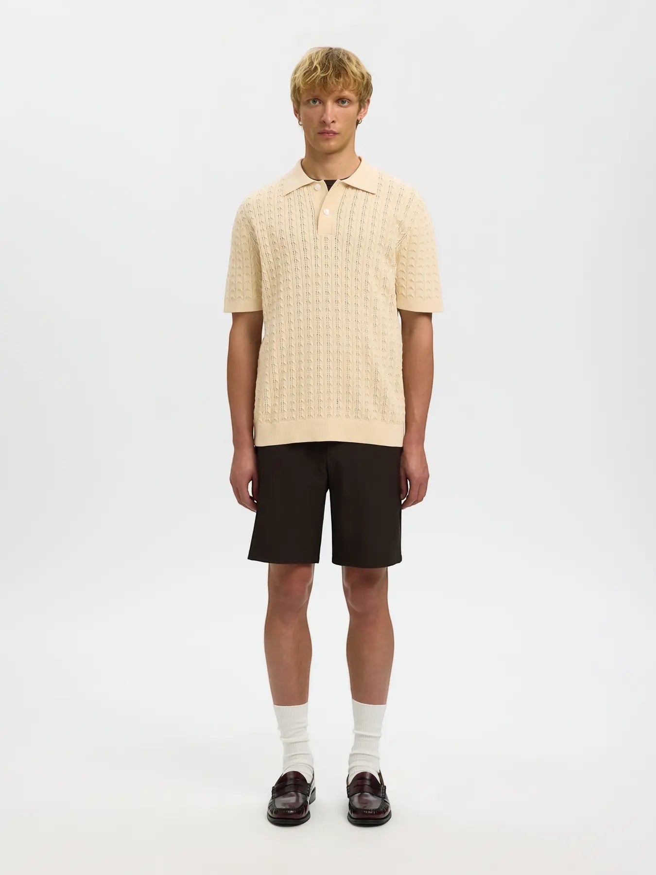 Polo SLHMATTIS SS KNIT NEW CABLE POLO Angora