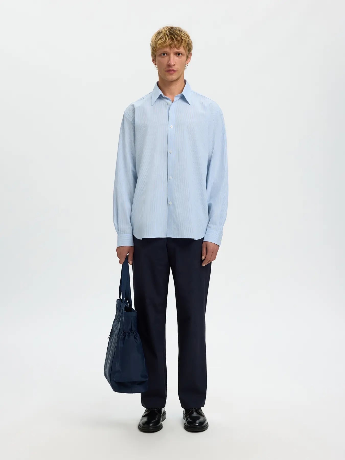 Camicia SLHRLXBEN STRIPE LS SHIRT Della Robbia Blue Stripes
