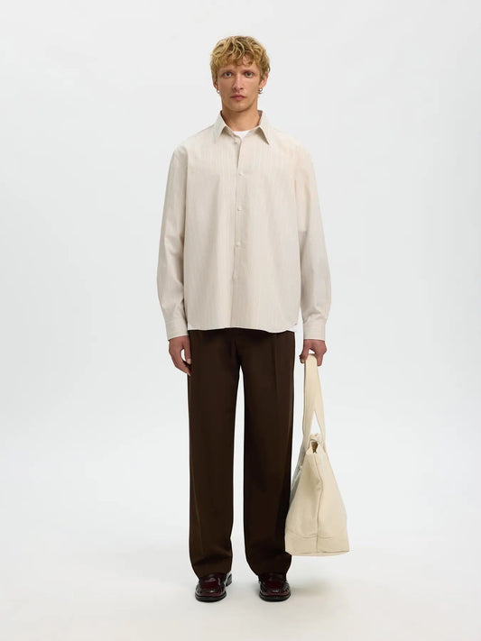 Camicia SLHRLXBEN STRIPE LS SHIRT Sand