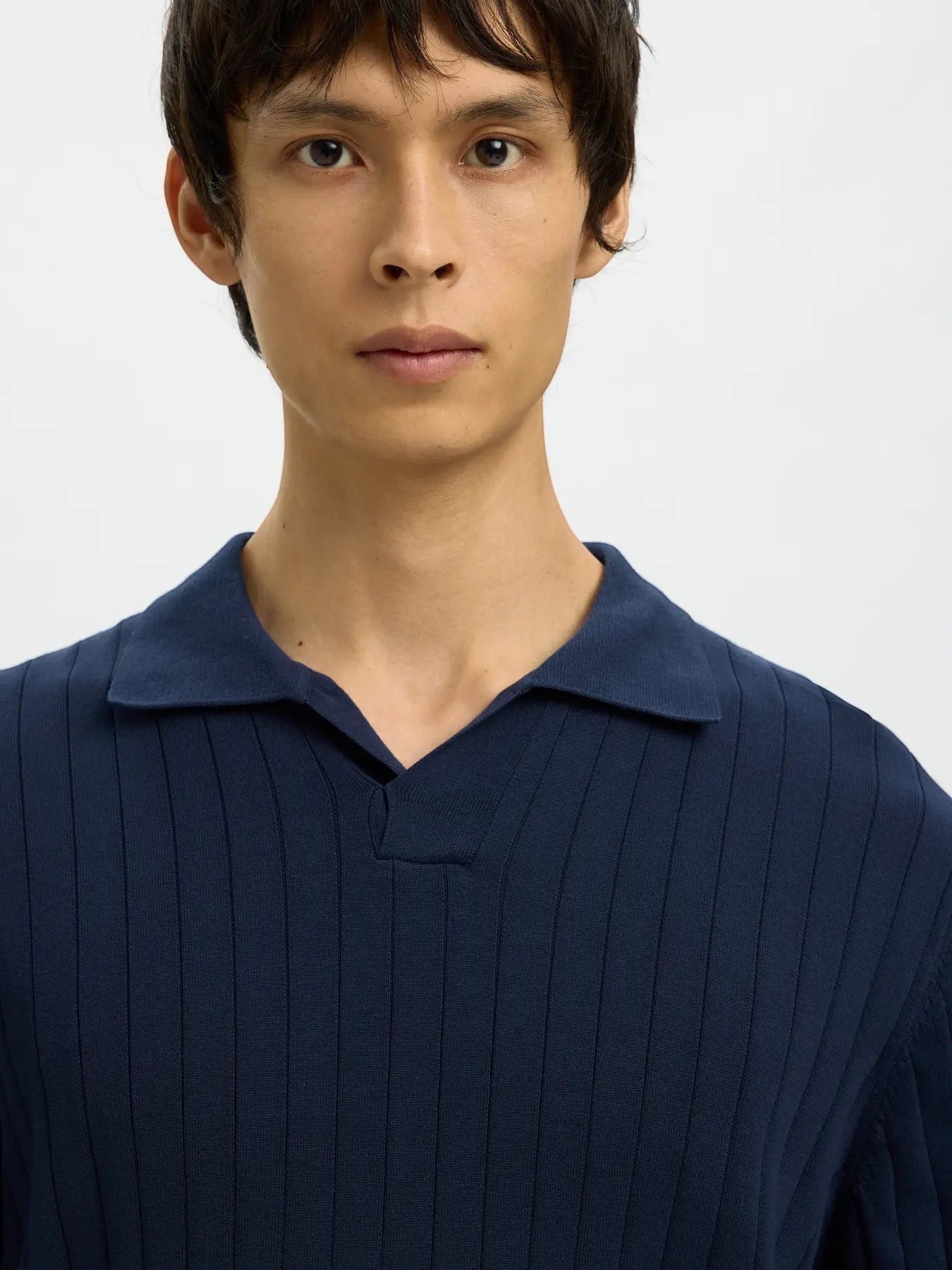 Polo SLHTORINO LS KNIT OPEN STITCH POLO Navy Blazer