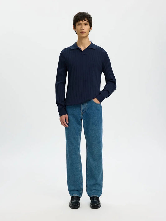 Polo SLHTORINO LS KNIT OPEN STITCH POLO Navy Blazer