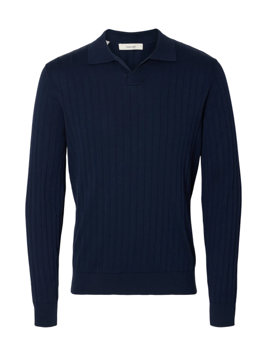 Polo SLHTORINO LS KNIT OPEN STITCH POLO Navy Blazer