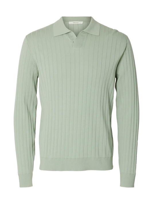 Polo SLHTORINO LS KNIT OPEN STITCH POLO Aqua Gray