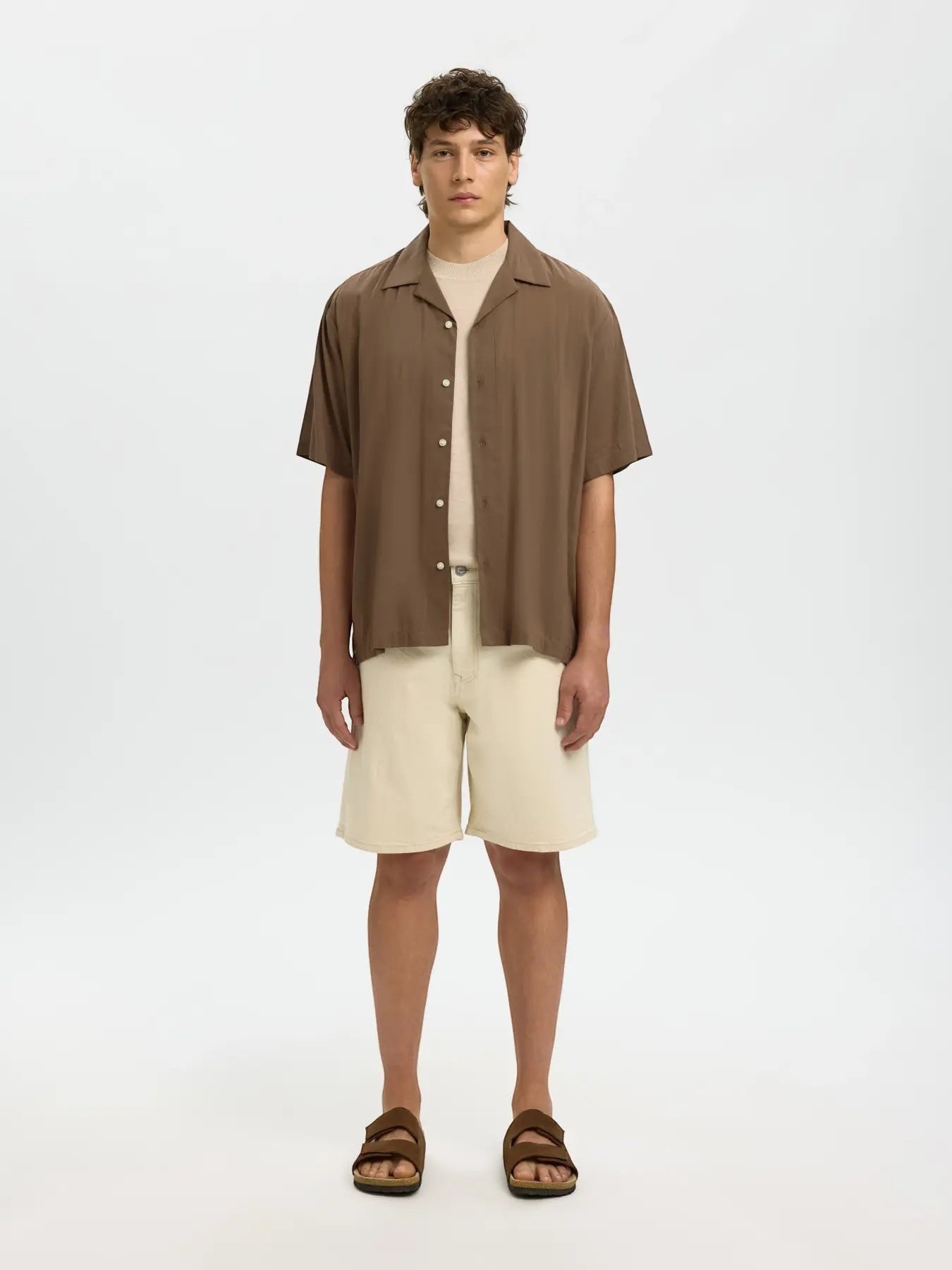 Camicia SLMCASPER-AIR RLX MIX SS SHIRT Chocolate Chip