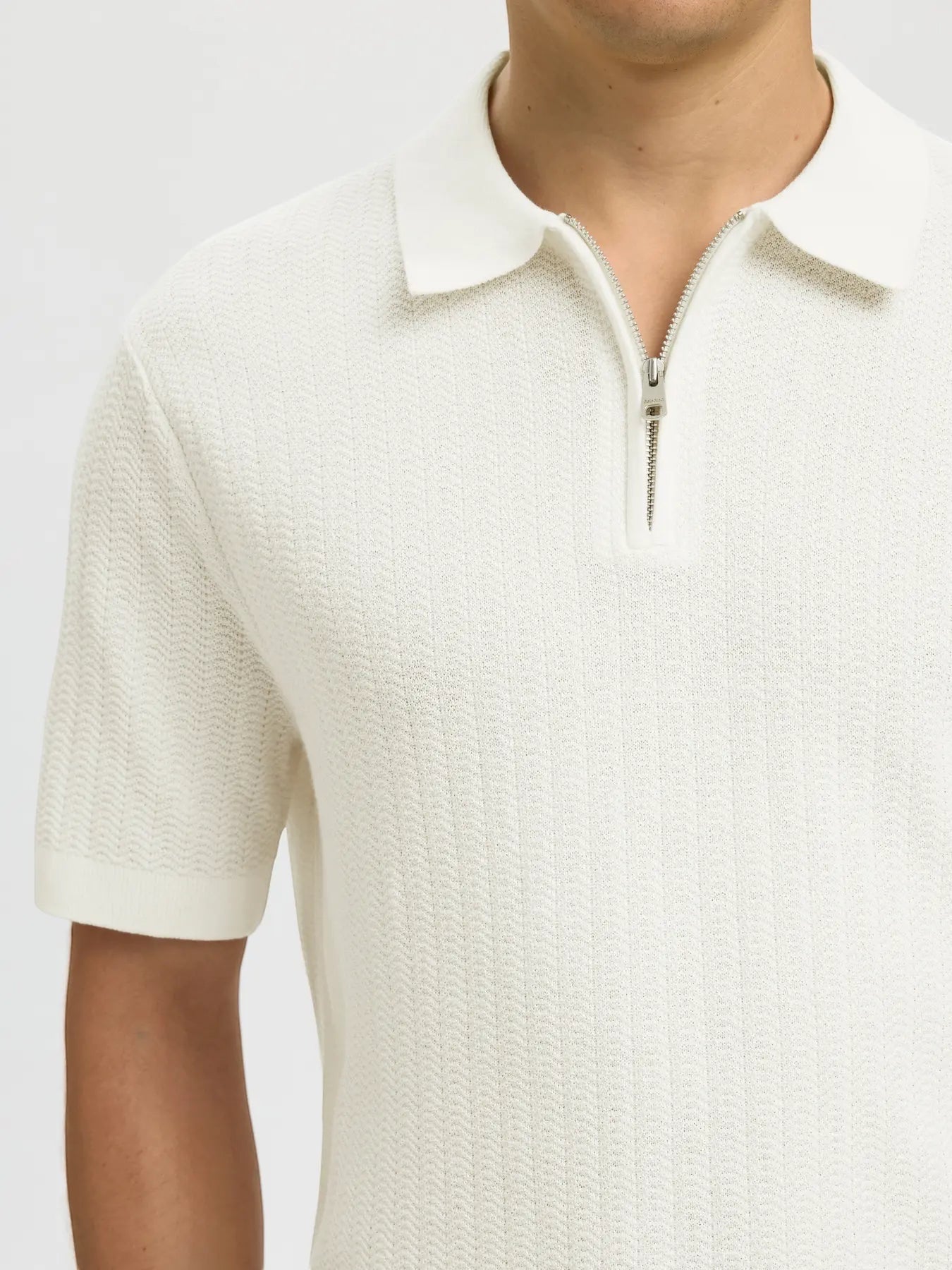 Polo SLMCRAN SS KNIT STRUCTURE ZIP POLO NOOS Egret