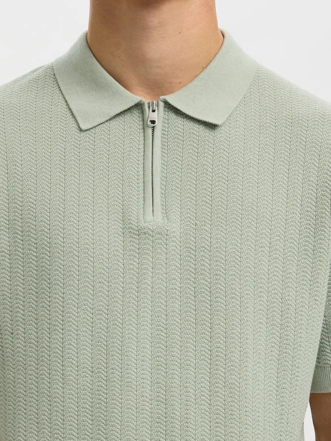 Polo SLMCRAN SS KNIT STRUCTURE ZIP POLO NOOS Aqua Gray