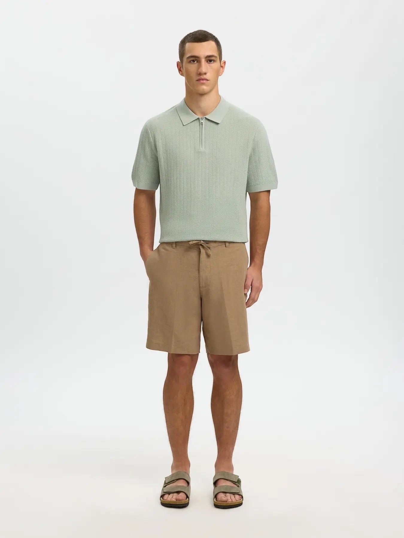 Polo SLMCRAN SS KNIT STRUCTURE ZIP POLO NOOS Aqua Gray