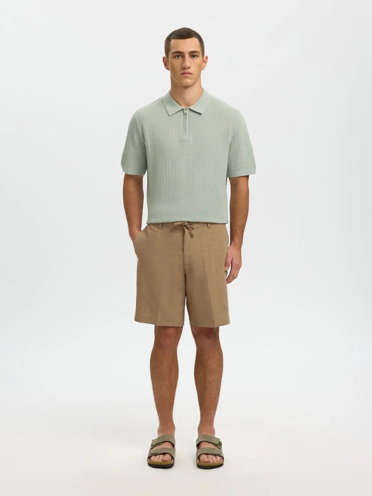 Polo SLMCRAN SS KNIT STRUCTURE ZIP POLO NOOS Aqua Gray