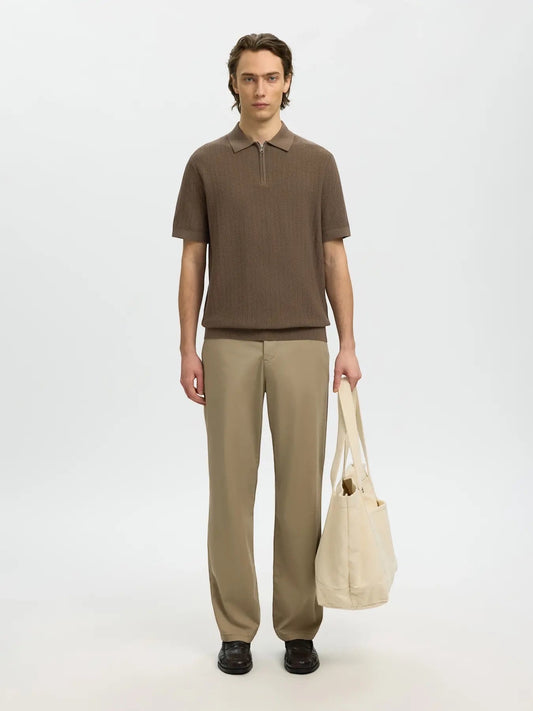 Polo SLMCRAN SS KNIT STRUCTURE ZIP POLO NOOS Chocolate Chip