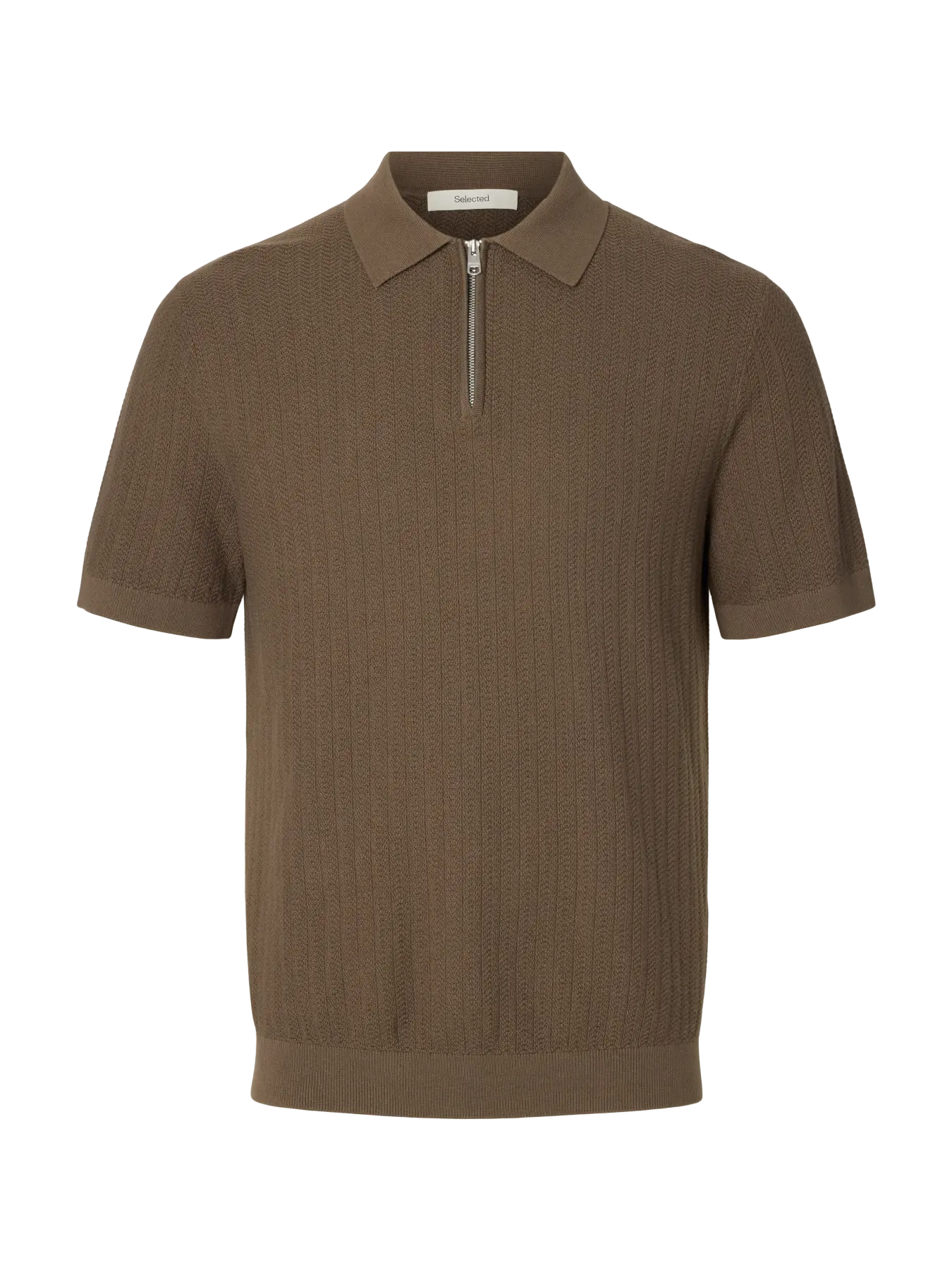 Polo SLMCRAN SS KNIT STRUCTURE ZIP POLO NOOS Chocolate Chip