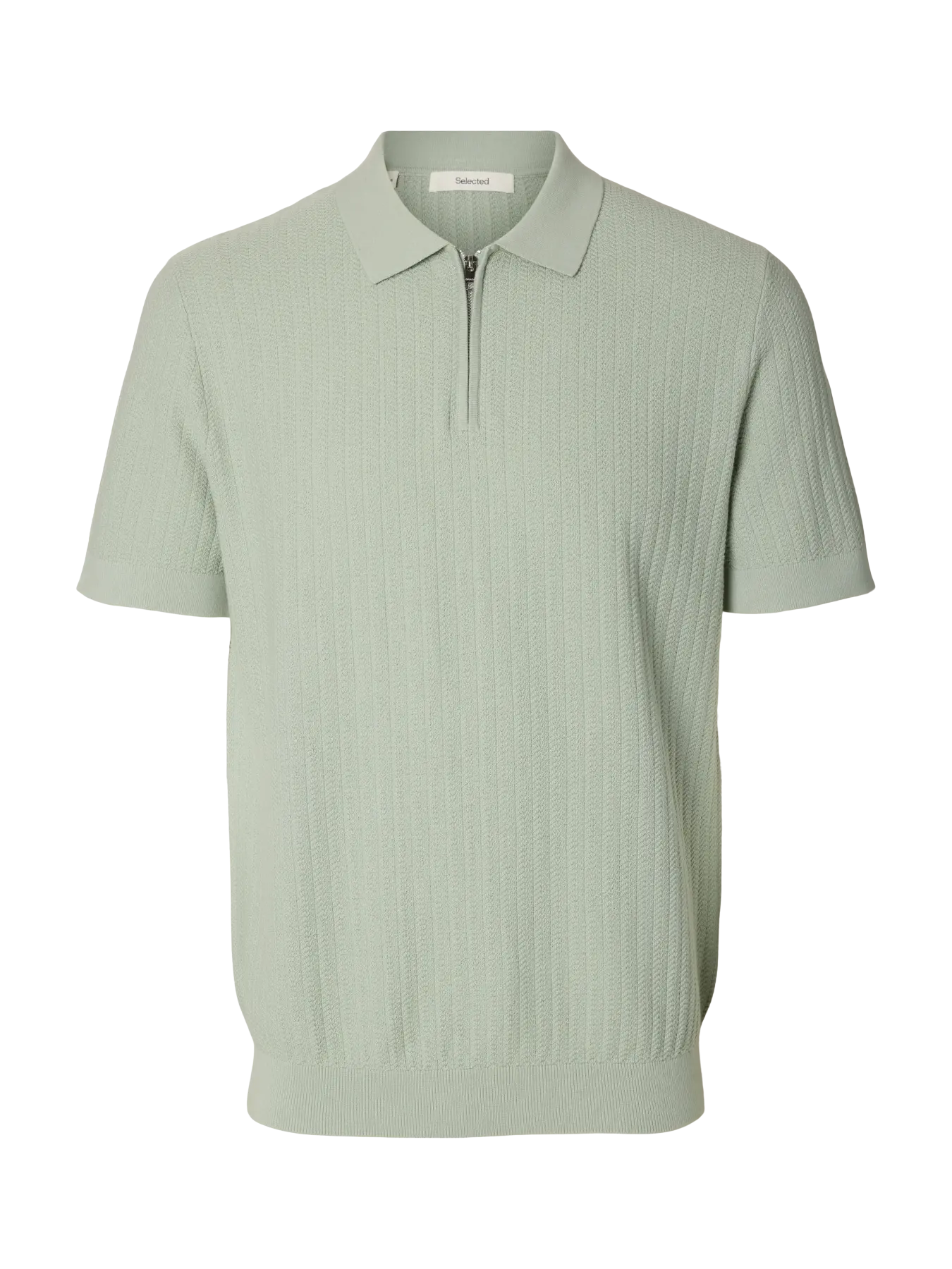 Polo SLMCRAN SS KNIT STRUCTURE ZIP POLO NOOS Aqua Gray