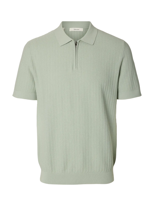 Polo SLMCRAN SS KNIT STRUCTURE ZIP POLO NOOS Aqua Gray