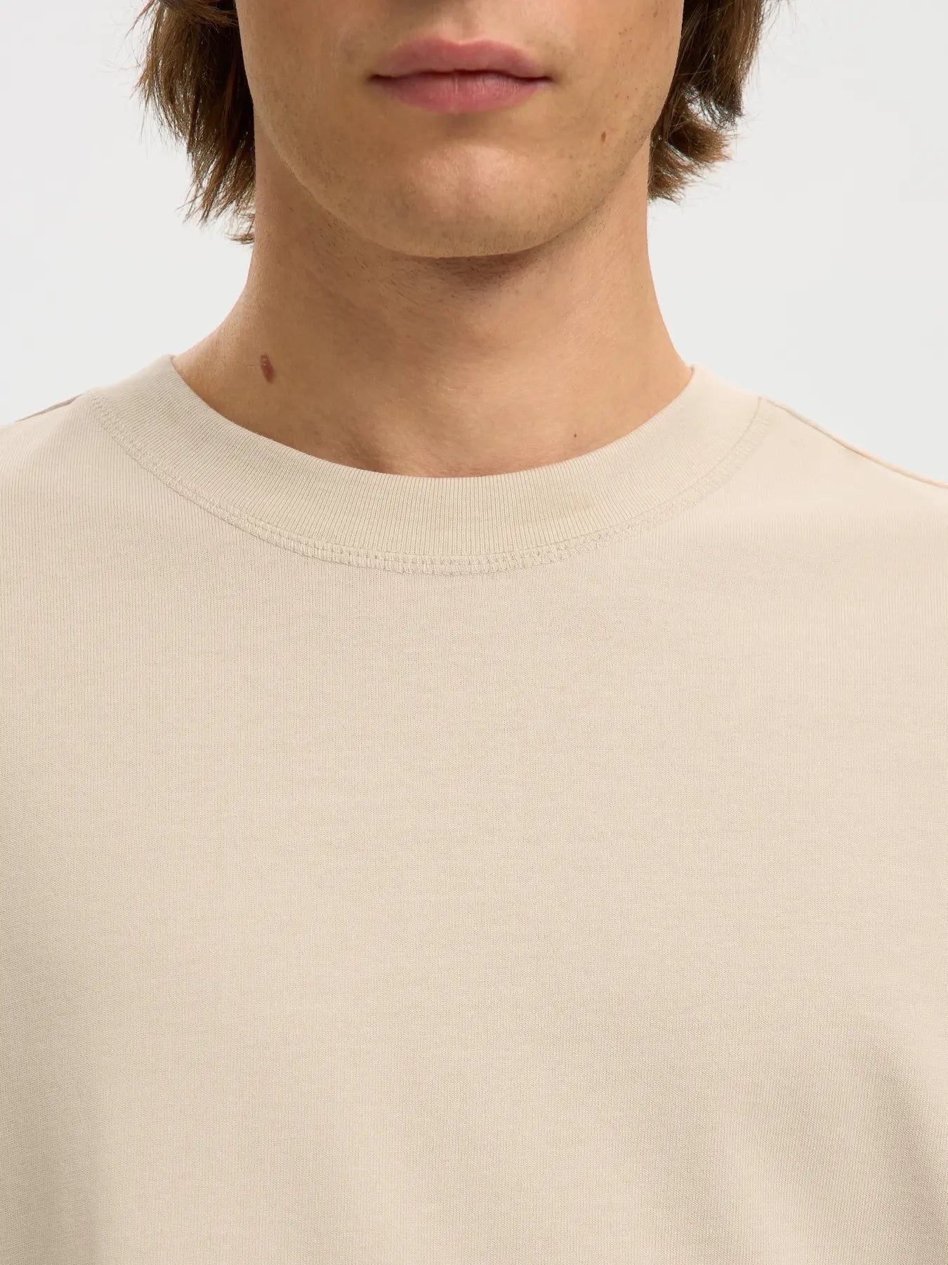 T-shirt SLMRELAXASPEN 2-PLY SS O-NECK NOOS Oatmeal