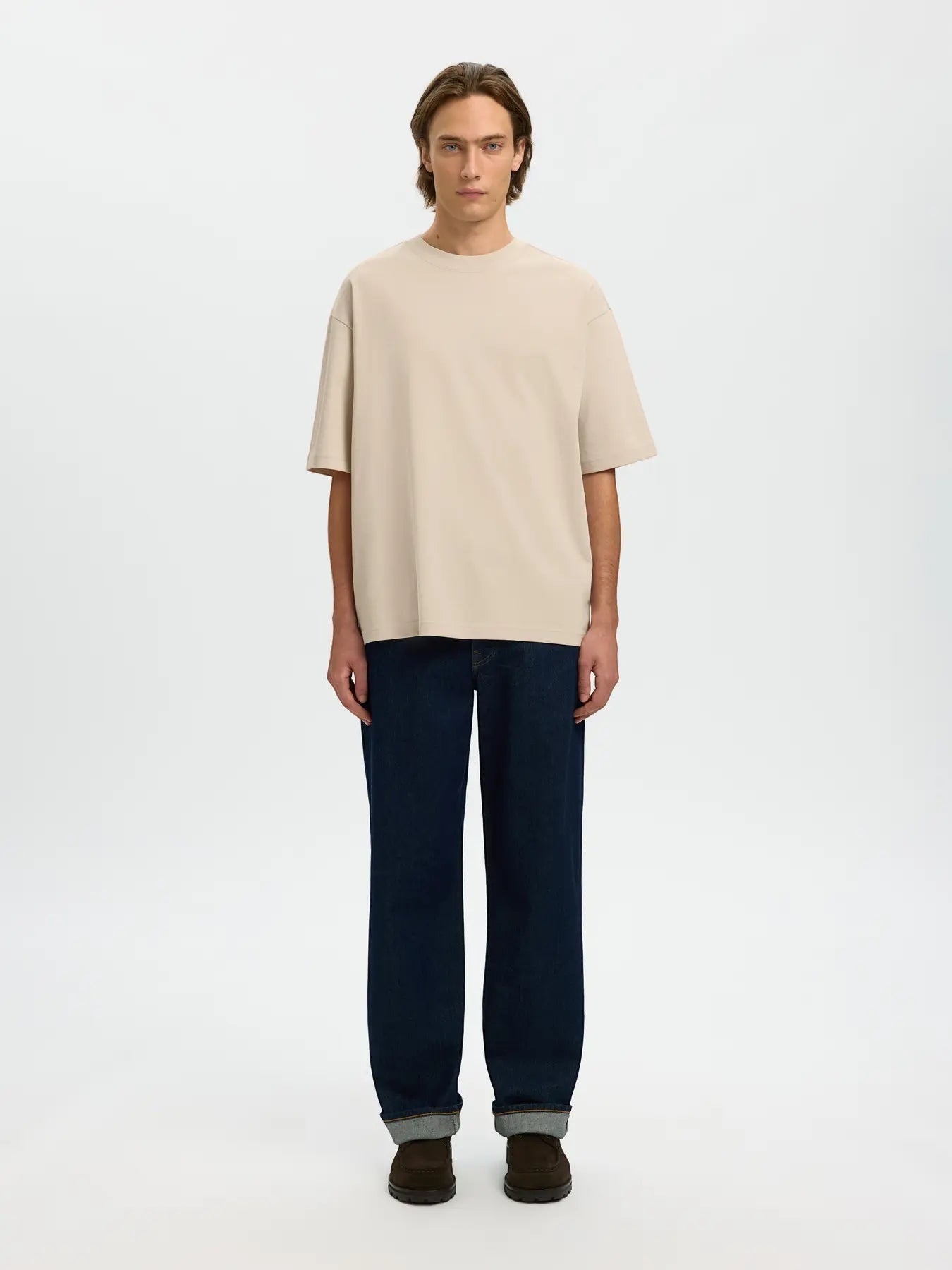 T-shirt SLMRELAXASPEN 2-PLY SS O-NECK NOOS Oatmeal