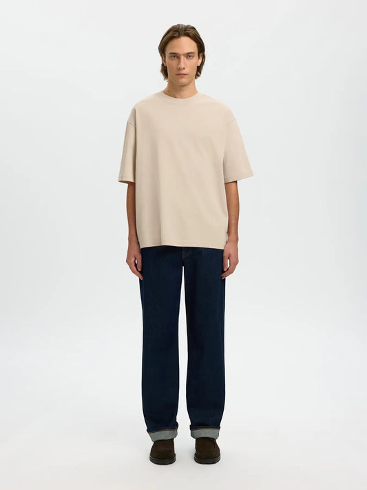 T-shirt SLMRELAXASPEN 2-PLY SS O-NECK NOOS Oatmeal