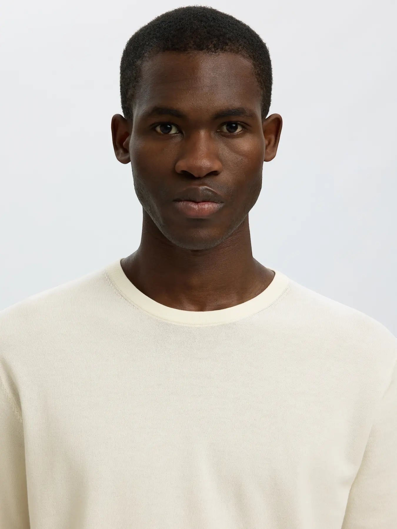T-shirt SLMTORINO SS KNIT CREW NECK NOOS Egret