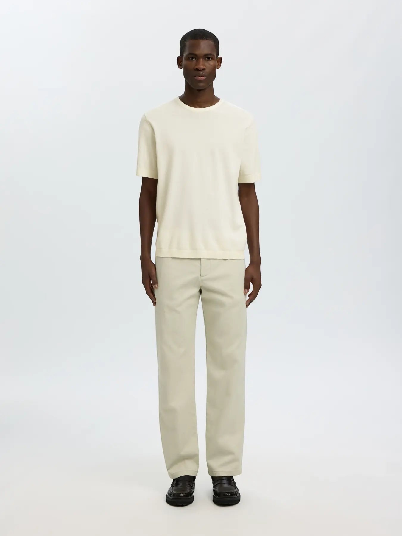 T-shirt SLMTORINO SS KNIT CREW NECK NOOS Egret