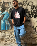 Manuel Store black 100% cotton heavyweight t-shirt with a watercolour pitbull graphic on the front.