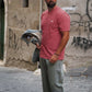 Manuel Store red cotton t-shirt with small white OBEY logo on chest and back graphic print.