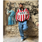 Manuel Store red and white striped knit sweater with black collar and HUF logo